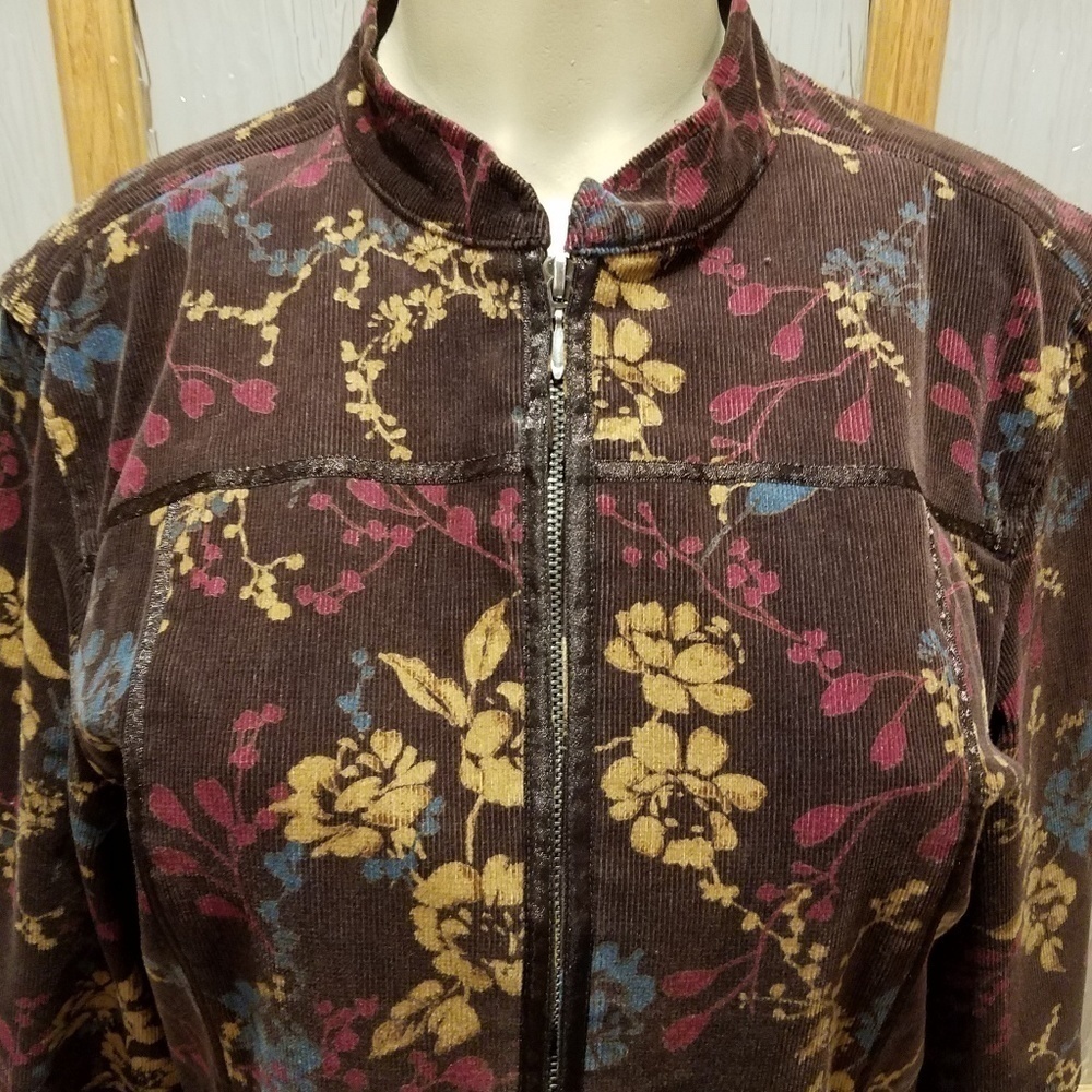 AMBER Sun Floral Corduroy Zip Jacket